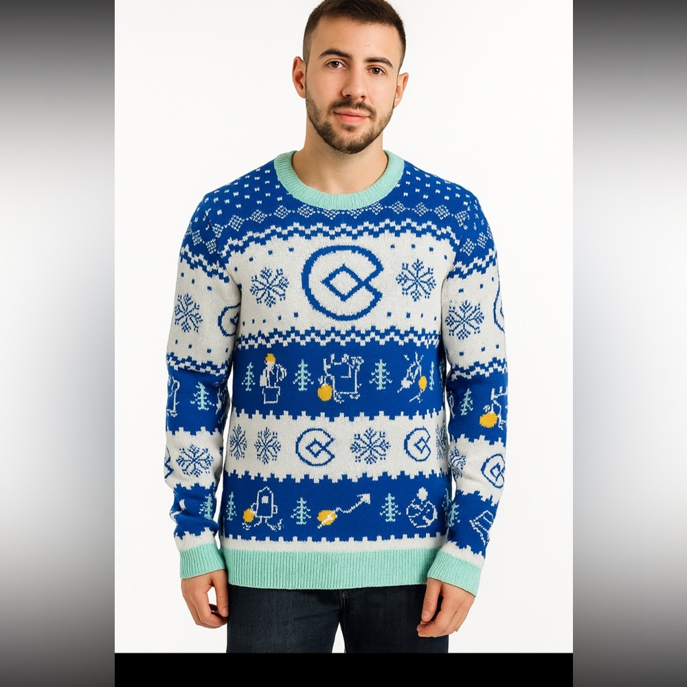 Roody Ugly Christmas Sweater Blue White Snowflake
